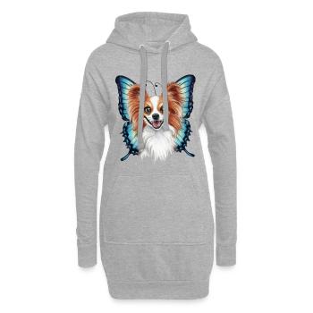 Cartoon Papillon Hund mit Schmetterlingsflügeln - Hoodie-Kleid - Grau meliert - Vorne