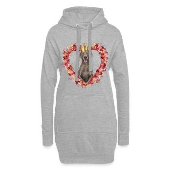 Hübscher Weimaraner Hund mit Krone und Blümchen - Hoodie-Kleid - Grau meliert - Vorne