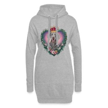 Hübscher Weimaraner Hund mit Krone und Blümchen - Hoodie-Kleid - Grau meliert - Vorne
