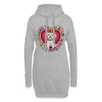 Süßer Maltese Hund mit Blumen und Krone - Hoodie-Kleid - Grau meliert - Vorne