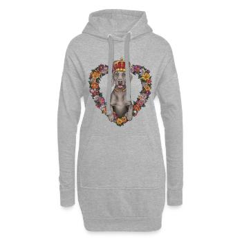 Hübscher Weimaraner Hund mit Krone und Blümchen - Hoodie-Kleid - Grau meliert - Vorne