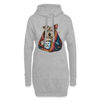 Dandie Dinmont Terrier avec couverture et tasse à café - Sweat-shirt à capuche long Femme - gris chiné - Devant