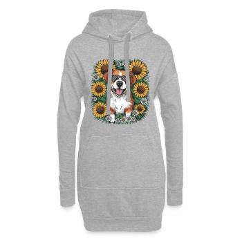 Lagotto Romagnolo mit Sonennblumen - Hoodie-Kleid - Grau meliert - Vorne