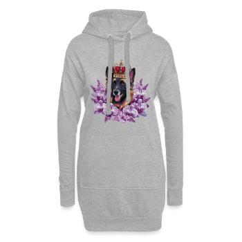 Belgischer Schäferhund mit Krone, Fliedern - Hoodie-Kleid - Grau meliert - Vorne
