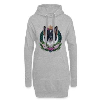 Belgischer Schäferhund mit Krone, Fliedern - Hoodie-Kleid - Grau meliert - Vorne