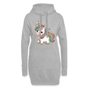 Licorne Kawaii mignonne avec des cœurs - Sweat-shirt à capuche long Femme - gris chiné - Devant