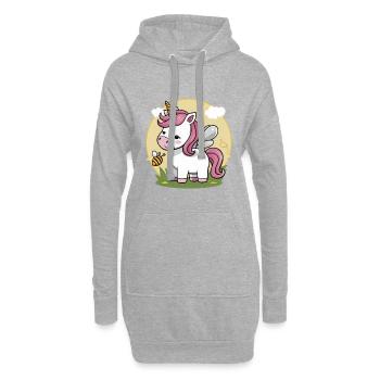 Kawaii Einhorn mit Biene - Hoodie-Kleid - Grau meliert - Vorne