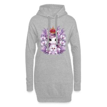Kawaii Einhorn mit Orchideen und Flieder - Hoodie-Kleid - Grau meliert - Vorne