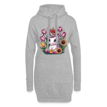 Licorne kawaii avec couronne, tulipes et tournesols - Sweat-shirt à capuche long Femme - gris chiné - Devant