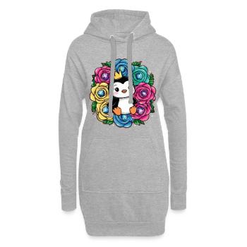 Cartoon Kawaii Pinguin mit Krone - Hoodie-Kleid - Grau meliert - Vorne