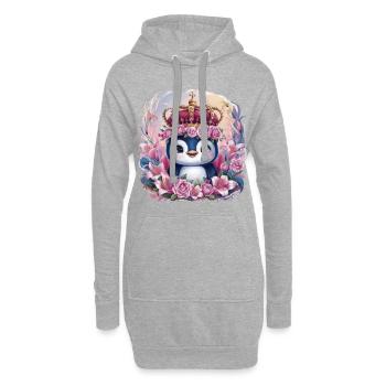 Kawaii Pinguin mit Krone, Rosen und Lillien - Hoodie-Kleid - Grau meliert - Vorne