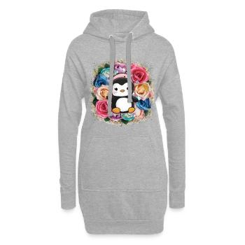 Dessin animé Kawaii Pingouin avec Couronne - Sweat-shirt à capuche long Femme - gris chiné - Devant