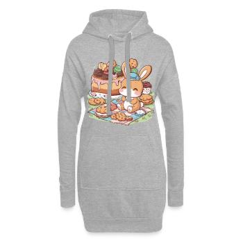 Dessin animé lapin kawaii avec des biscuits et un gâteau - Sweat-shirt à capuche long Femme - gris chiné - Devant