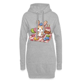 Dessin animé lapin kawaii avec des biscuits et un gâteau - Sweat-shirt à capuche long Femme - gris chiné - Devant