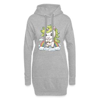 Niedliches Einhorn mit Regenbogen im Kawaii Look - Hoodie-Kleid - Grau meliert - Vorne