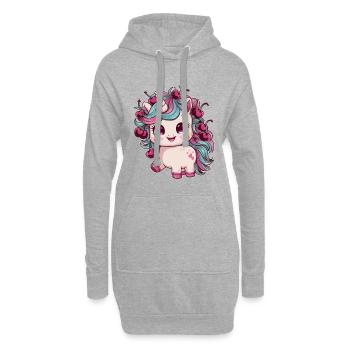 Cooles Kawaii Einhorn mit Kirschen - Hoodie-Kleid - Grau meliert - Vorne