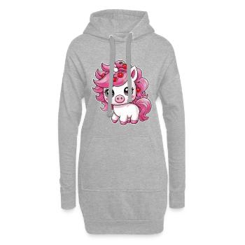 Cooles Kawaii Einhorn mit Kirschen - Hoodie-Kleid - Grau meliert - Vorne