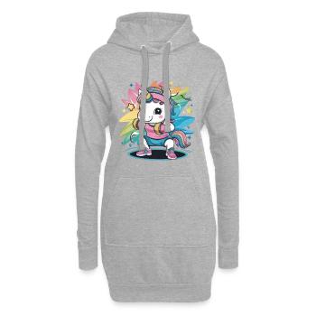 Fitness Einhorn macht Fitness Pose - Hoodie-Kleid - Grau meliert - Vorne
