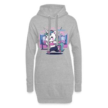 Fitness Einhorn macht Fitness Pose - Hoodie-Kleid - Grau meliert - Vorne