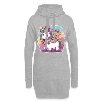 Kawaii Einhorn mit süßen Teddybär - Hoodie-Kleid - Grau meliert - Vorne