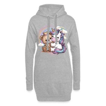 Kawaii Einhorn mit süßen Teddybär - Hoodie-Kleid - Grau meliert - Vorne