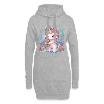 Kawaii Einhorn mit süßen Teddybär - Hoodie-Kleid - Grau meliert - Vorne