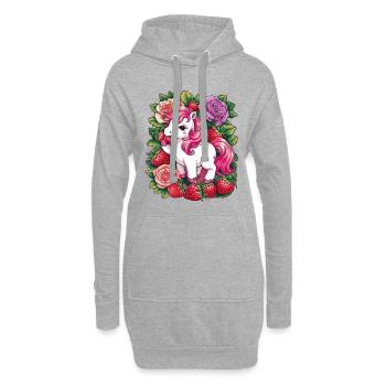 Kawaii Einhorn mit Erdbeeren und Rosen - Hoodie-Kleid - Grau meliert - Vorne