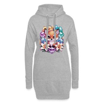Cartoon Kawaii Fuchs mit farbenfrohen Blumen - Hoodie-Kleid - Grau meliert - Vorne