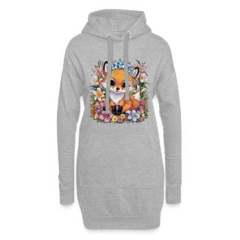 Cartoon Kawaii Fuchs mit farbenfrohen Blumen - Hoodie-Kleid - Grau meliert - Vorne