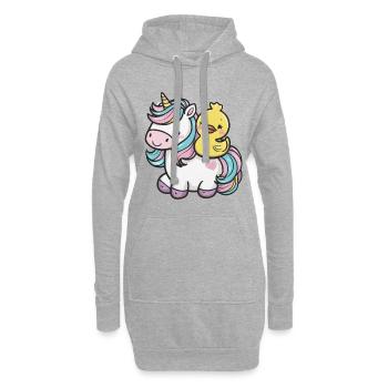 Kawaii Einhorn mit niedlicher Quietscheente - Hoodie-Kleid - Grau meliert - Vorne