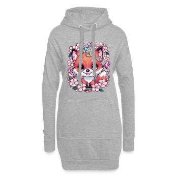 Kawaii Fuchs mit Sakura Kirschblüten - Hoodie-Kleid - Grau meliert - Vorne