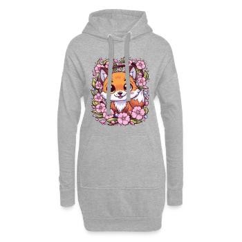 Kawaii Fuchs mit Sakura Kirschblüten - Hoodie-Kleid - Grau meliert - Vorne