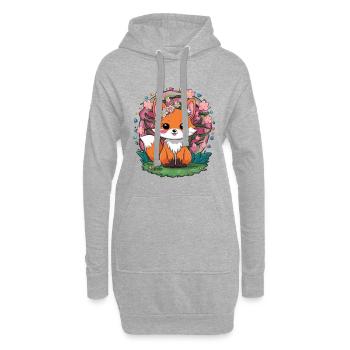 Kawaii Fuchs mit Sakura Kirschblüten - Hoodie-Kleid - Grau meliert - Vorne