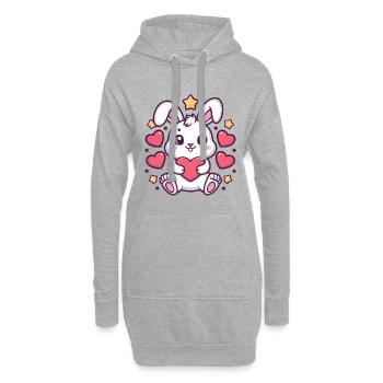 Mignon lapin kawaii avec des cœurs et des étoiles - Sweat-shirt à capuche long Femme - gris chiné - Devant