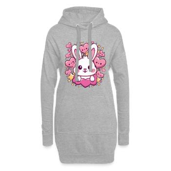 Mignon lapin kawaii avec des cœurs et des étoiles - Sweat-shirt à capuche long Femme - gris chiné - Devant