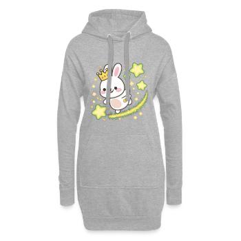 Süßer Kawaii Hase mit Krone und Sternen - Hoodie-Kleid - Grau meliert - Vorne