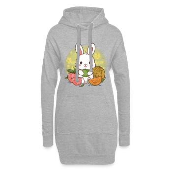 Kawaii Hase mit Pfirsichen und Melonen - Hoodie-Kleid - Grau meliert - Vorne