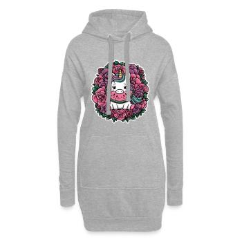 Kawaii Einhorn mit Rosen und Melone - Hoodie-Kleid - Grau meliert - Vorne