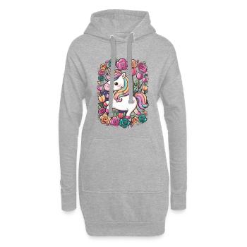 Licorne Kawaii avec des roses et des tulipes - Sweat-shirt à capuche long Femme - gris chiné - Devant