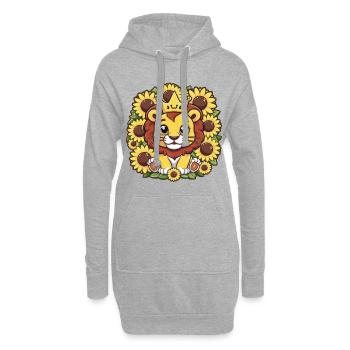 Dessin animé Kawaii lion avec couronne et tournesols - Sweat-shirt à capuche long Femme - gris chiné - Devant