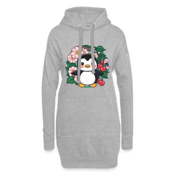 Dessin animé Kawaii Pingouin aux cerises - Sweat-shirt à capuche long Femme - gris chiné - Devant