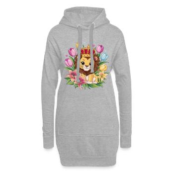 Lion kawaii avec couronne, tulipes et lys - Sweat-shirt à capuche long Femme - gris chiné - Devant