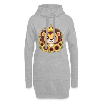 Dessin animé Kawaii lion avec couronne et tournesols - Sweat-shirt à capuche long Femme - gris chiné - Devant