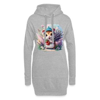 Kawaii Hamster mit Erdbeeren und Lavendel - Hoodie-Kleid - Grau meliert - Vorne