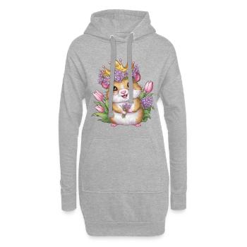 Cartoon Hamster mit Tulpen und lila Blumen - Hoodie-Kleid - Grau meliert - Vorne