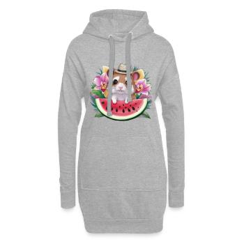 Kawaii Hamster mit Wassermelonen und Orchideen - Hoodie-Kleid - Grau meliert - Vorne