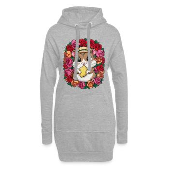 Kawaii Hamster mit Rosen - Hoodie-Kleid - Grau meliert - Vorne