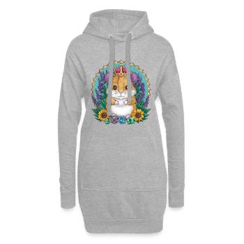 Kawaii Hamster mit Krone und Sonnenblumen - Hoodie-Kleid - Grau meliert - Vorne