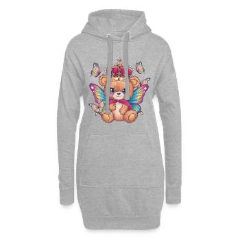Ours en peluche kawaii avec couronne et papillons - Sweat-shirt à capuche long Femme - gris chiné - Devant