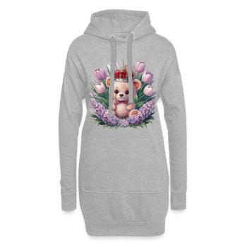 Ours en peluche kawaii avec couronne, tulipes et lilas - Sweat-shirt à capuche long Femme - gris chiné - Devant